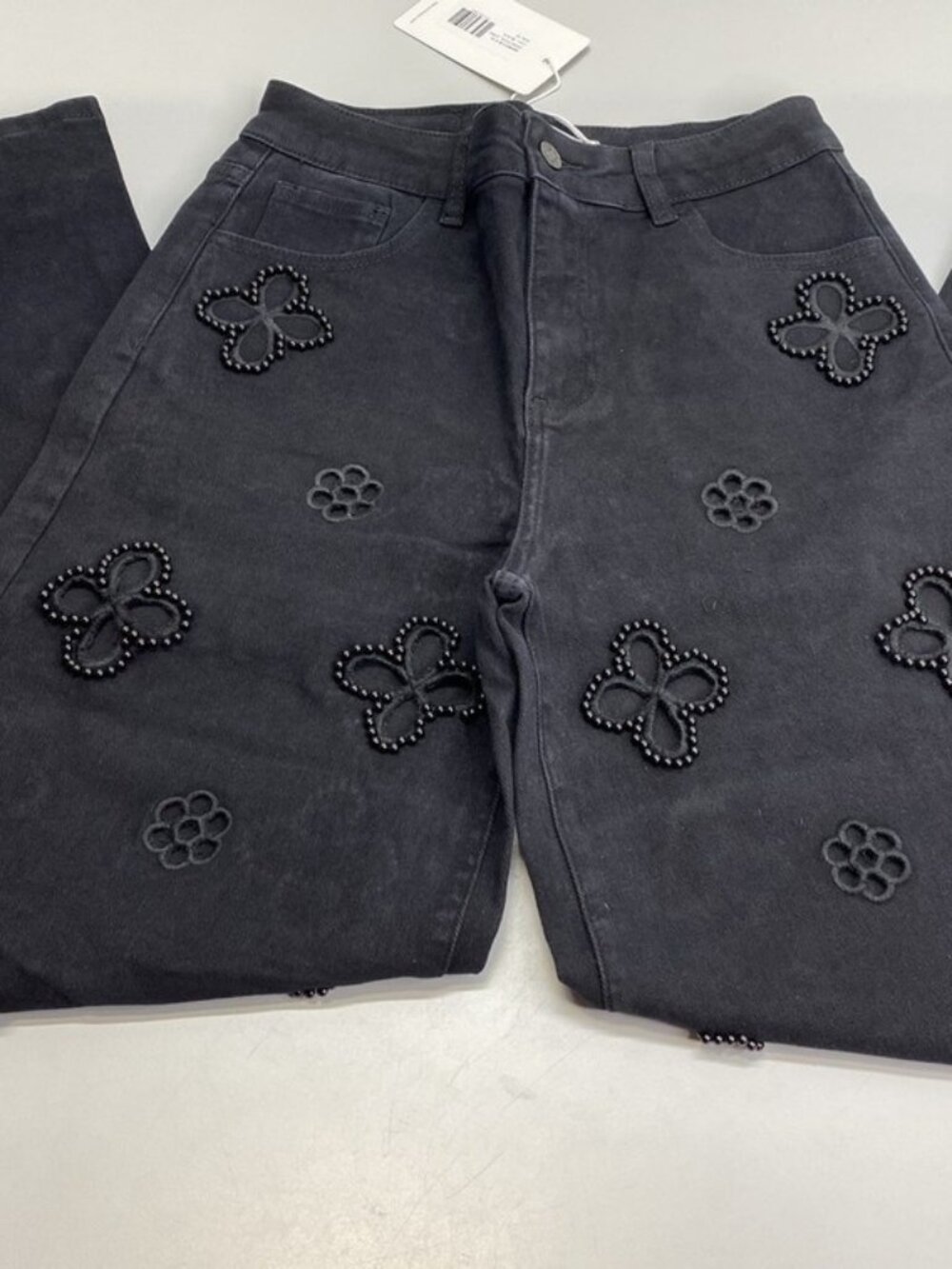 NEWThe Noli Shop Womens Jean Black SZ 29 Kaia Pearl High Rise Floral Embroider